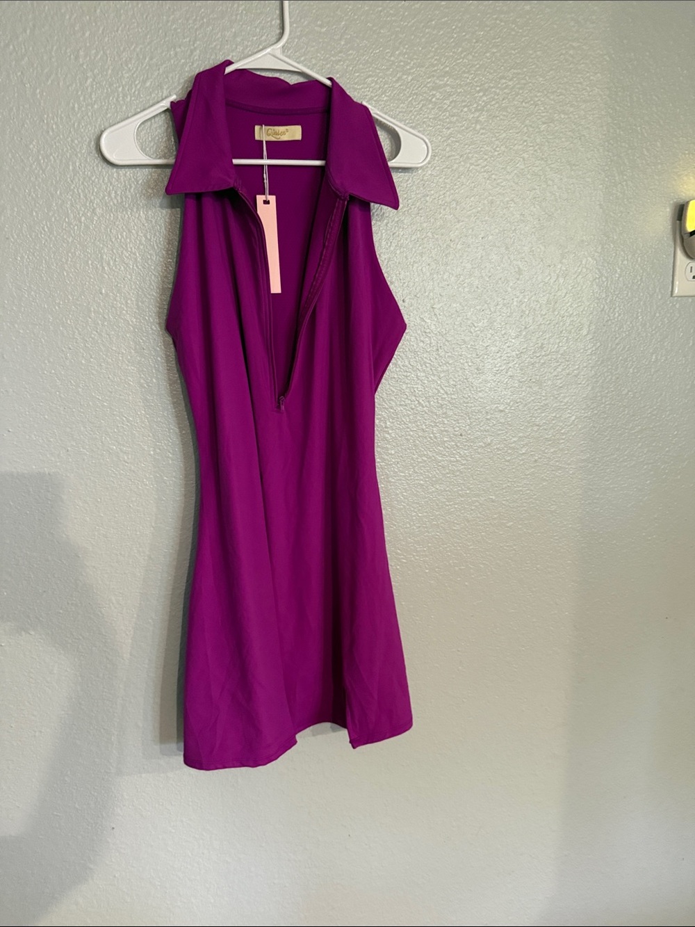 Sleeveless Collared Zip-Front Dress in Berry